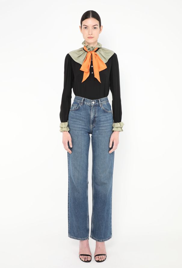 Saint Laurent '80s Ruffled Colorblock Lavallière Blouse - 3