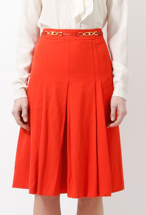 Céline 70s Orange Wool Pleated Skirt - 3