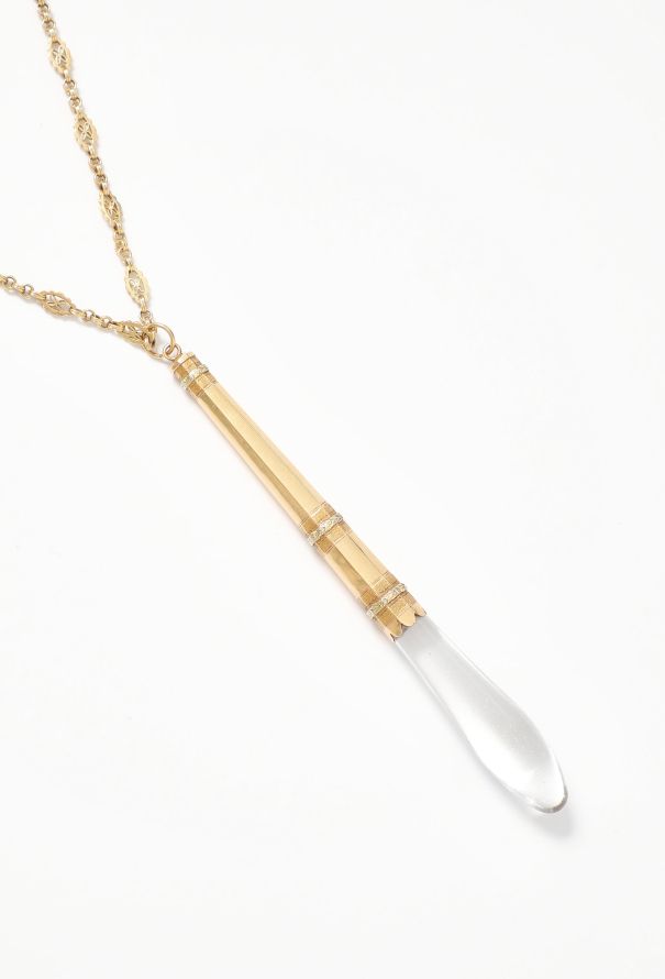 Vintage Fine Jewelry Antique 18k Yellow Gold & Glass Pendant Necklace - 4