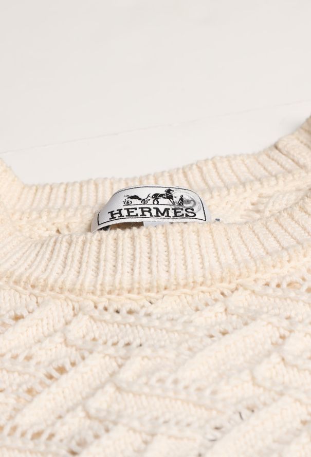 Hermès White Cashmere Lattice Knit Sweater - 6