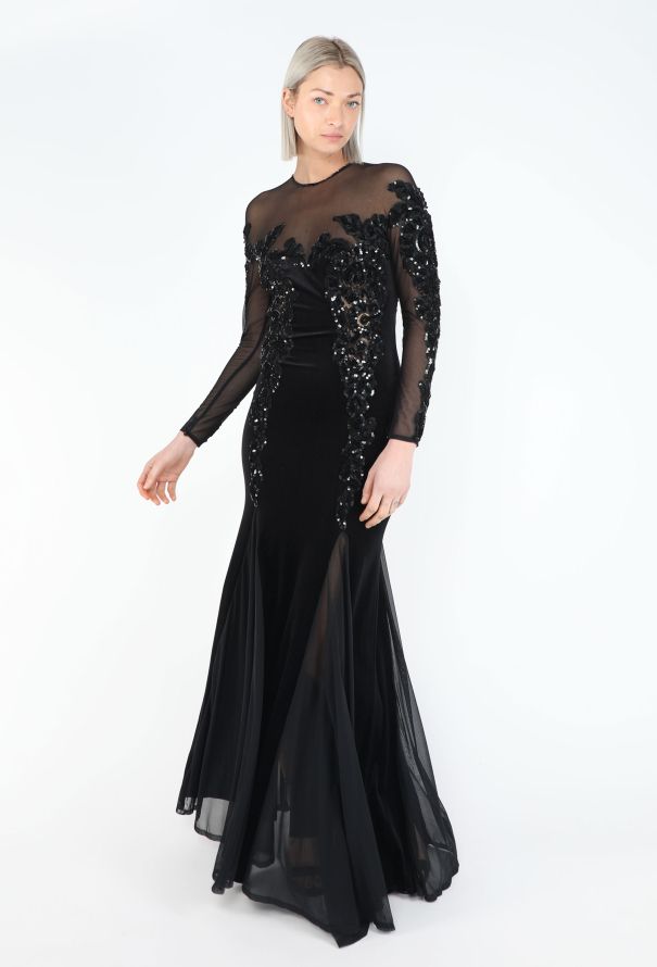 Azzaro STUNNING '70s Embellished Pistile Velvet Gown - 3