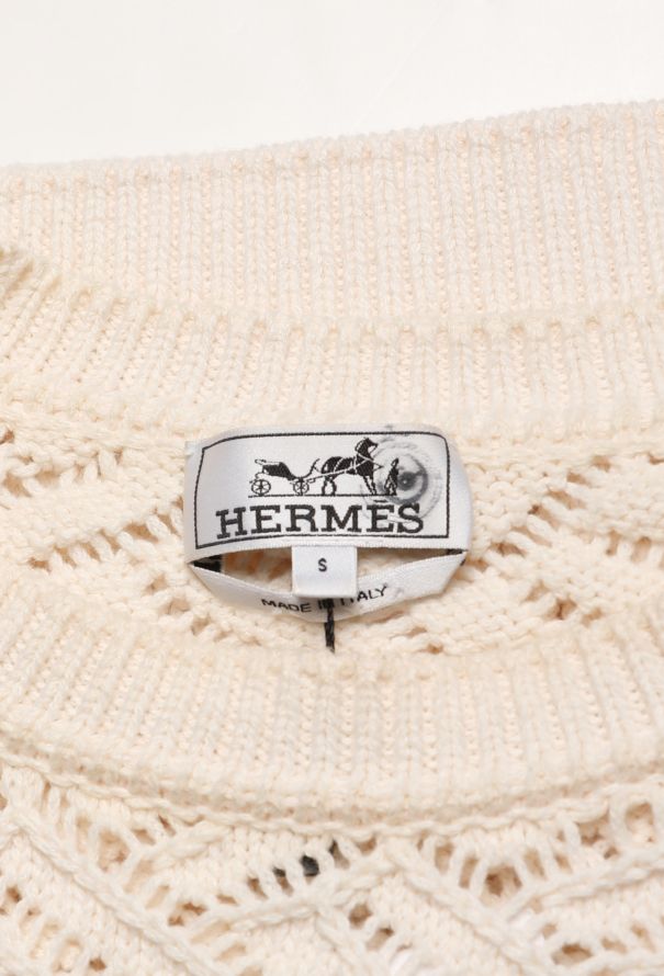 Hermès White Cashmere Lattice Knit Sweater - 5