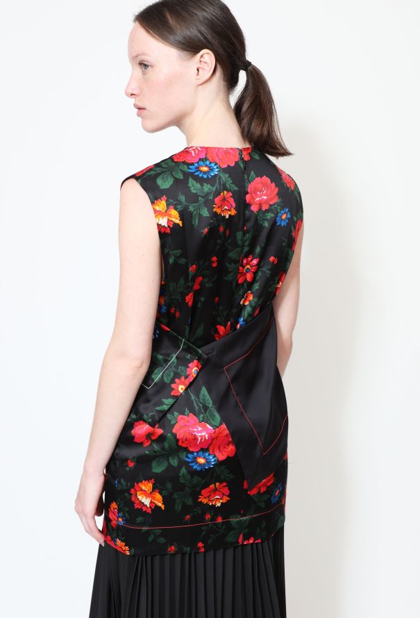 Céline S/S 2015 Floral Satin Draped Top - 6