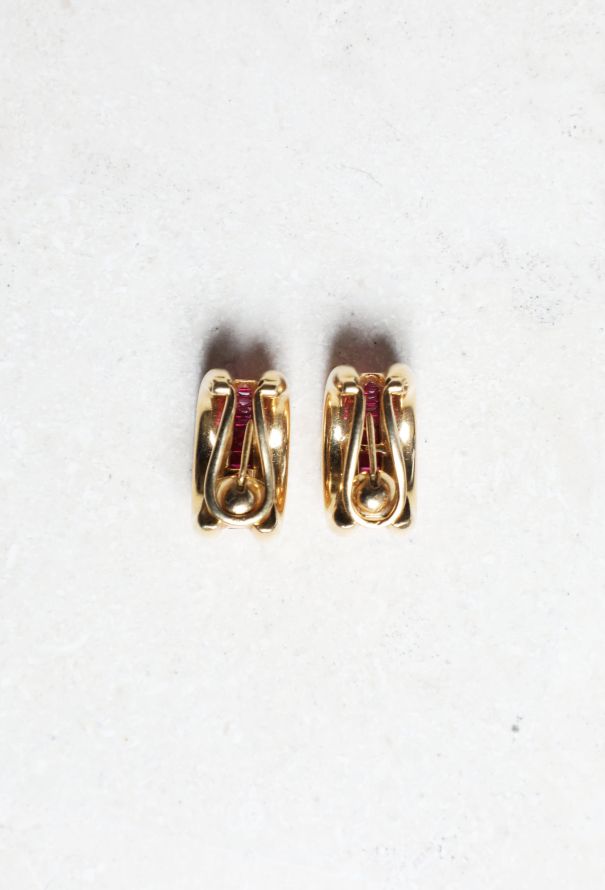 Vintage Fine Jewelry 18k Gold & Red Stones Earrings - 4