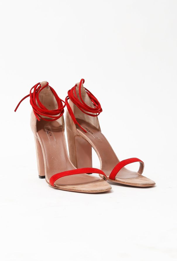 Alaïa Lace Up Suede Sandals - 2