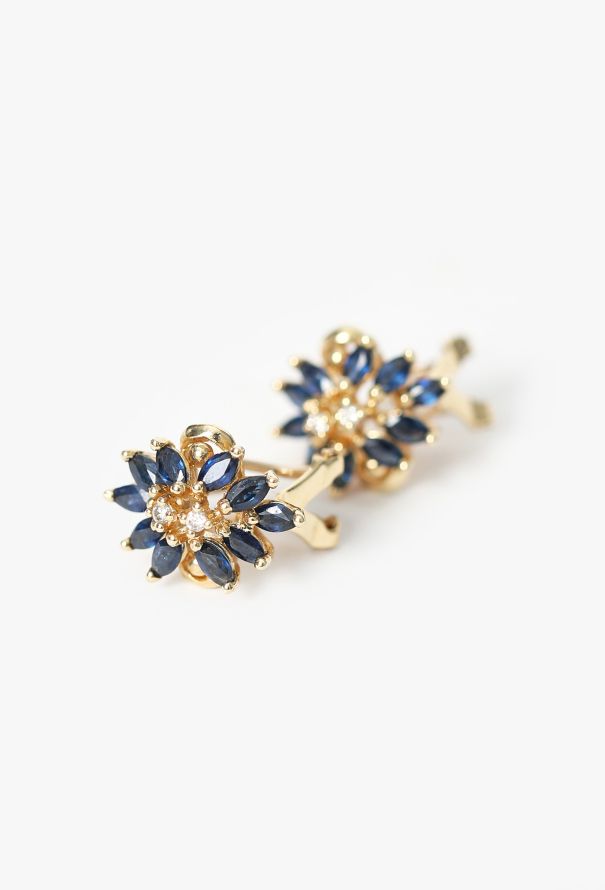 Modern Fine Jewelry 14K Yellow Gold, Diamond & Sapphire Earrings - 3