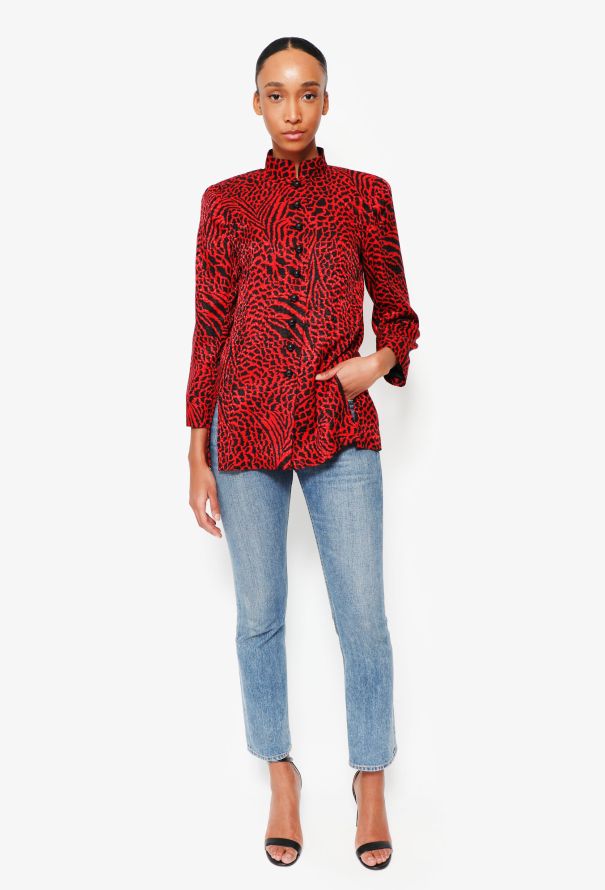 Saint Laurent 1996 Leopard Print Silk Blouse - 2