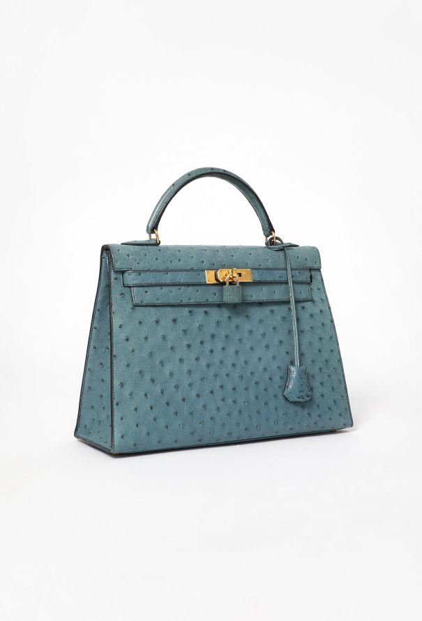 Hermès '90s Bleu Jean Ostrich Kelly Sellier 32 - 4