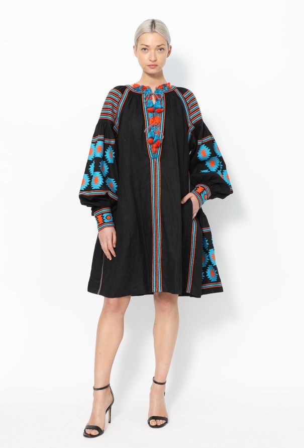 Vita Kin Embroidered Linen Tassel Tunic – Black Bicolor - 3