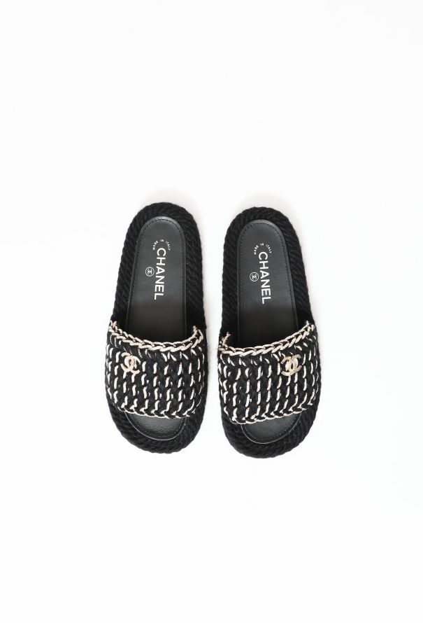 Chanel Resort 2021 Braided Knit Metallic 'CC' Slides - 5