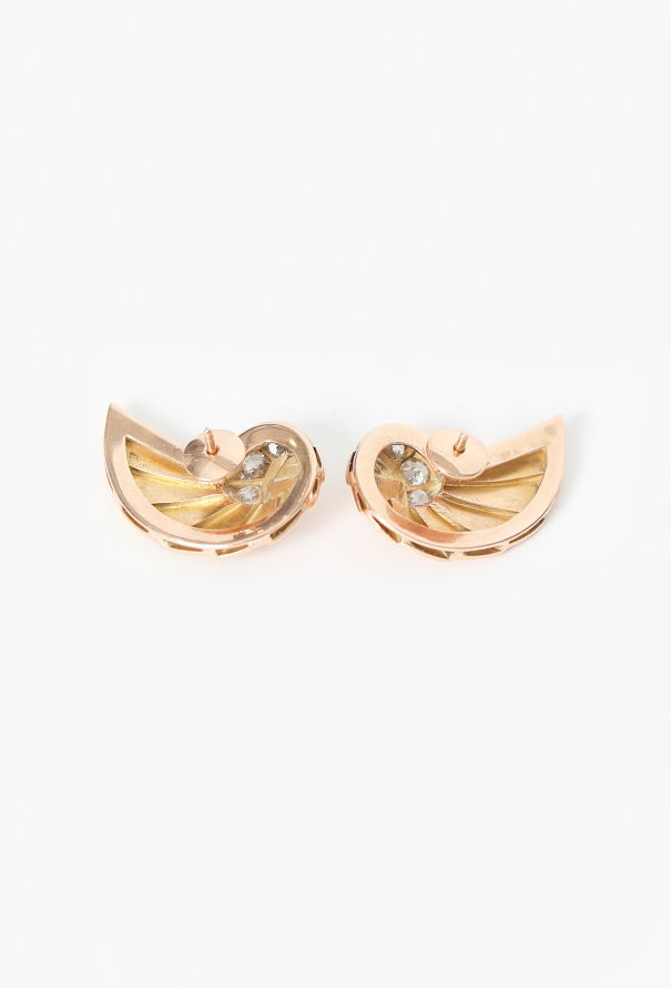 Vintage Fine Jewelry Art Deco 18K Rose Gold & Diamond Shell Earrings - 5