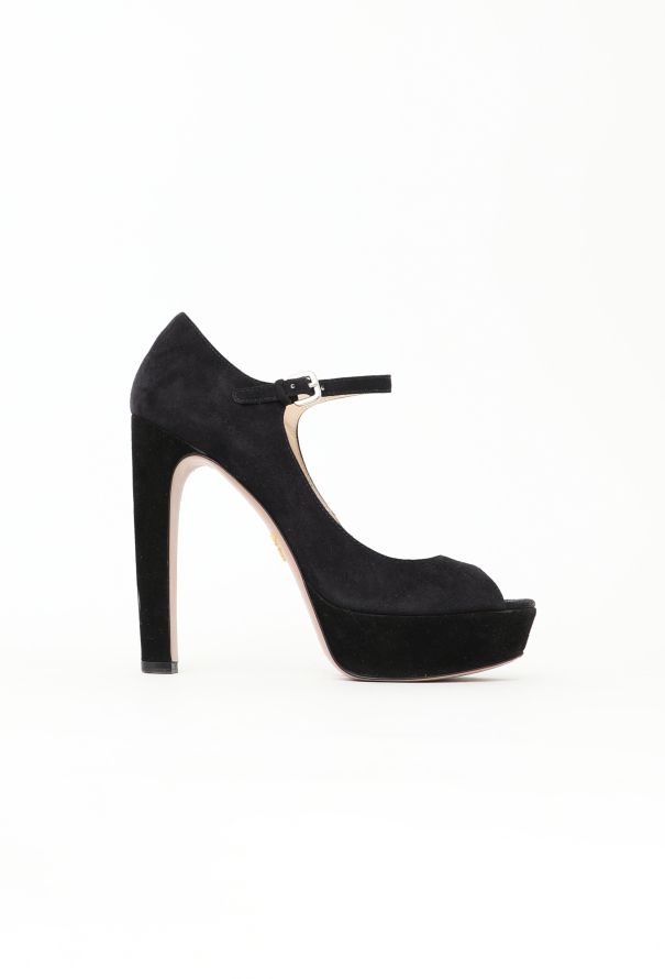 Prada Beveled Suede Platform Heels - 1