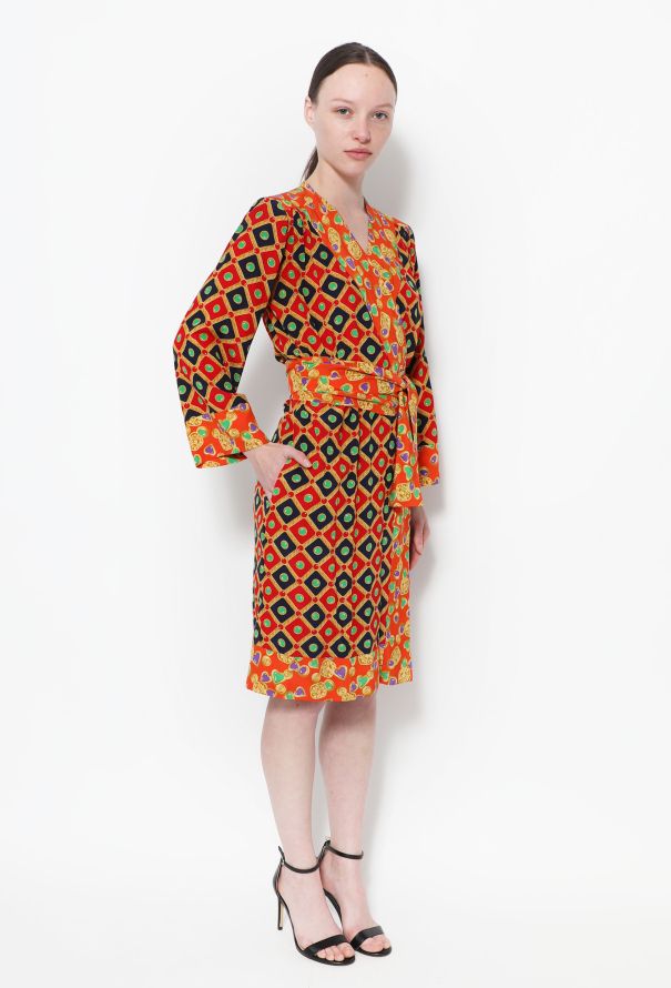 Saint Laurent 1993 Graphic Belted Silk Dress - 3