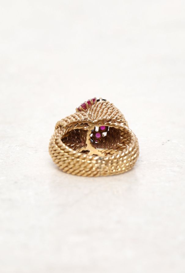 Vintage Fine Jewelry 18k Yellow Gold, Ruby & Sapphire Knot Ring - 7