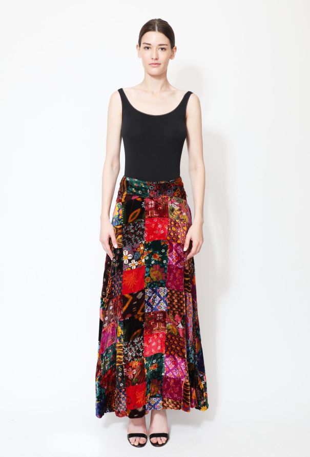 Velvet Patchwork Maxi Skirt - 1