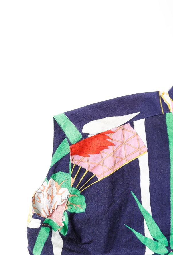 70s Chinoiserie Floral Motif Cotton Dress - 4