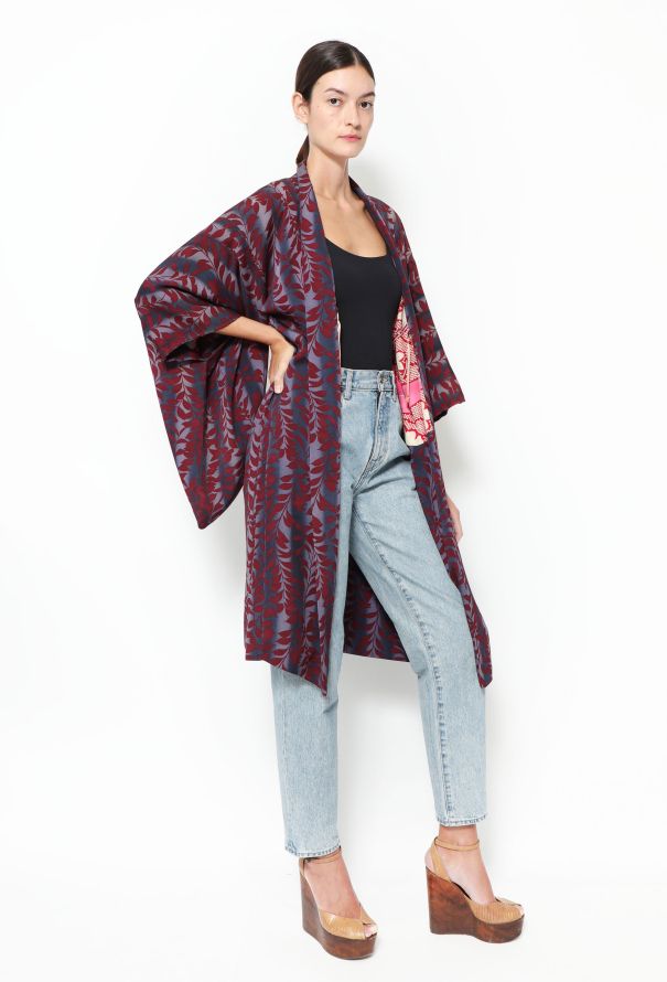 World Treasures Authentic Ombré Leaf Print Kimono - 1