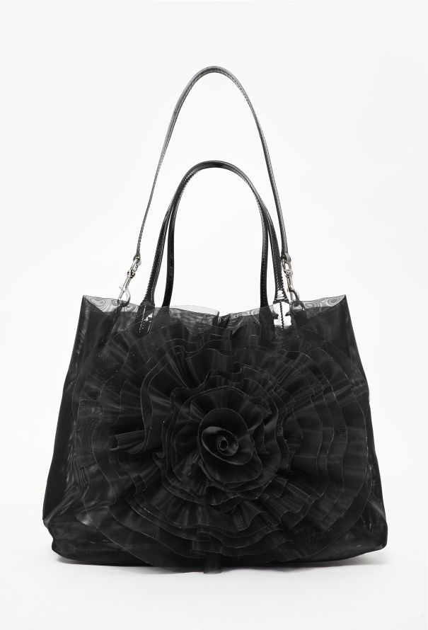 Valentino Black Mesh Floral Tote Bag - 2