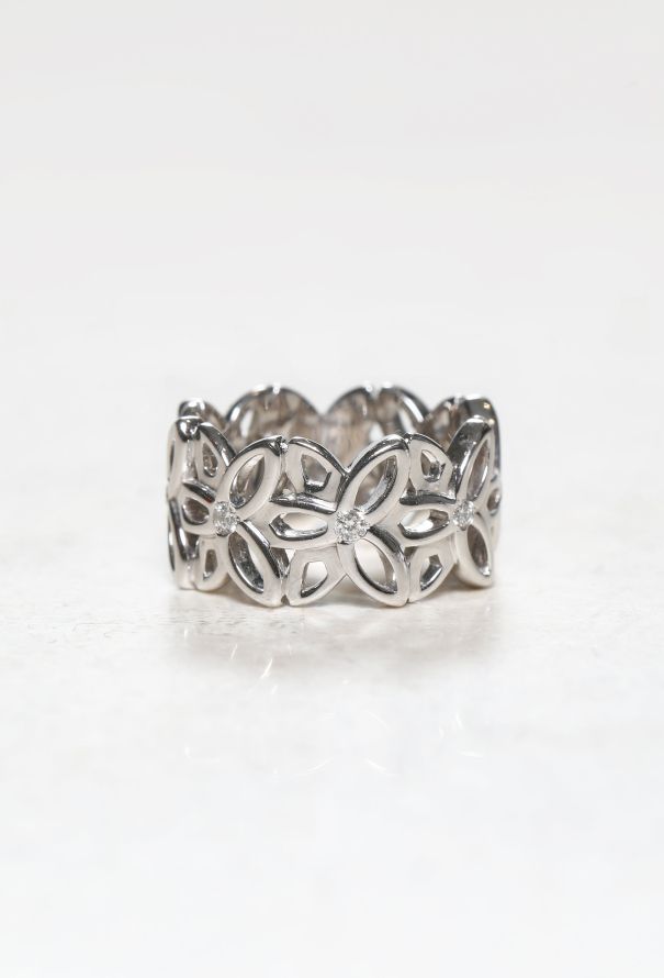 Mellerio 18k White Gold & Diamond Ring - Floral Pattern - 4