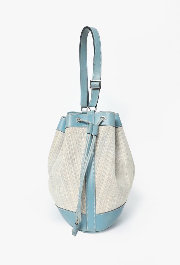 Hermès '90s Toile Rayée & Bleu Jean Box Market Bag GM - 3