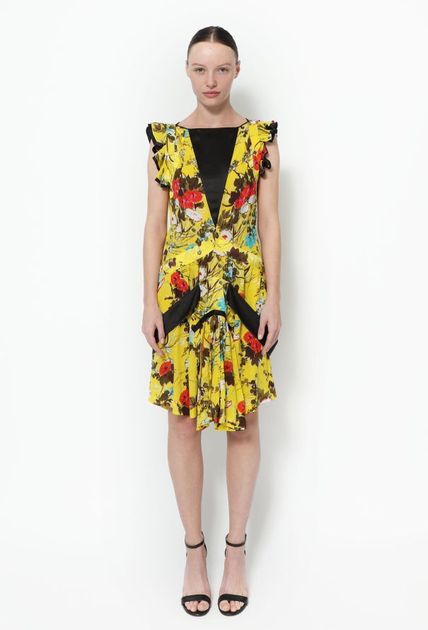 Balenciaga F/W 2007 Floral Yellow Silk Dress - 1