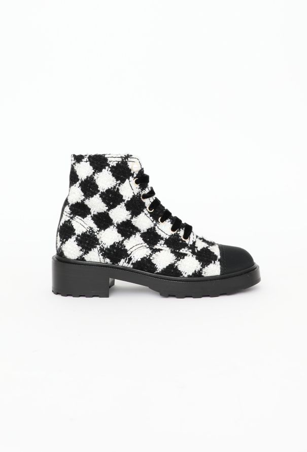 Chanel 2021 Grosgrain Tweed 'CC' Boots - 1