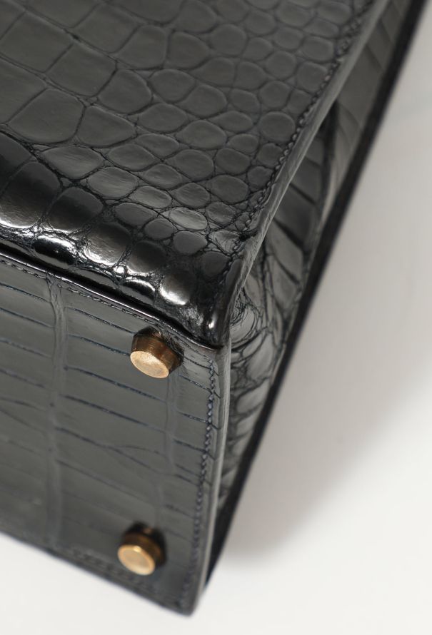 Hermès '50s Bleu Nuit Porosus Kelly Sellier 32 - 7