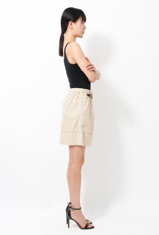 Céline Khaki Belted Elasticated Cotton Skirt - 3