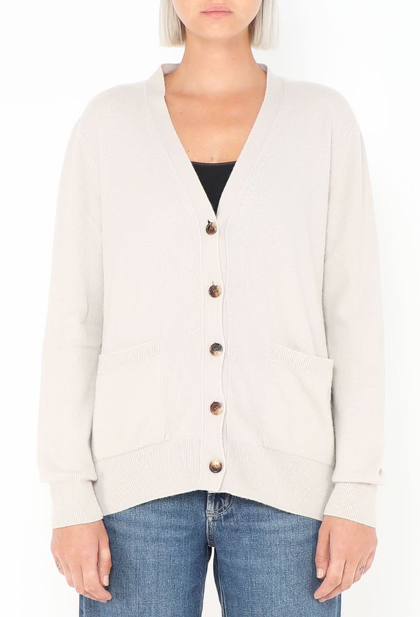 Céline Beige Cashmere Cardigan with Triomphe Emblem - 1