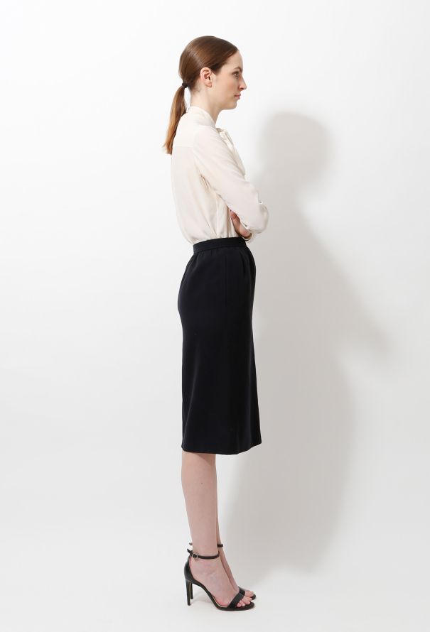 Saint Laurent 80s Navy Midi Skirt - 3