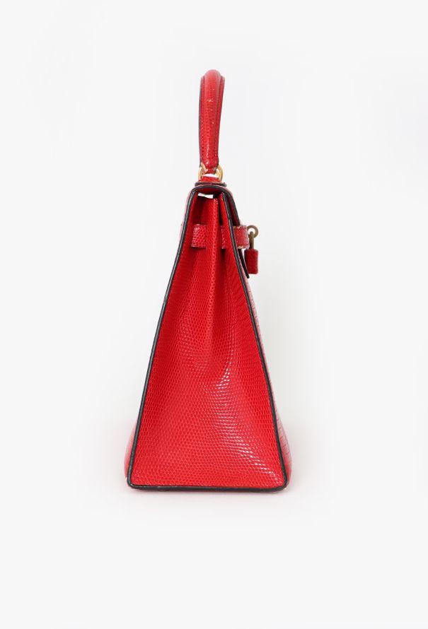 Hermès '80s Red Varanus Salvator Lizard Kelly Sellier 32 - 5