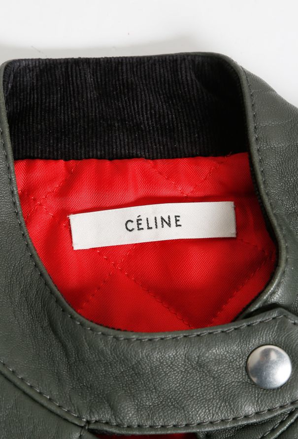 Céline Olive Leather Biker Jacket - 7