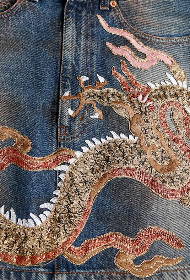 Gucci Dragon Embroidered Denim Skirt - 5