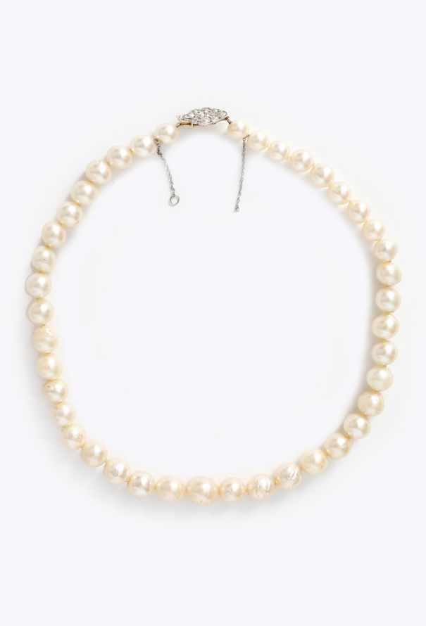 Vintage Fine Jewelry Cultured Pearl Necklace with Diamond Clasp, 1950s - 1