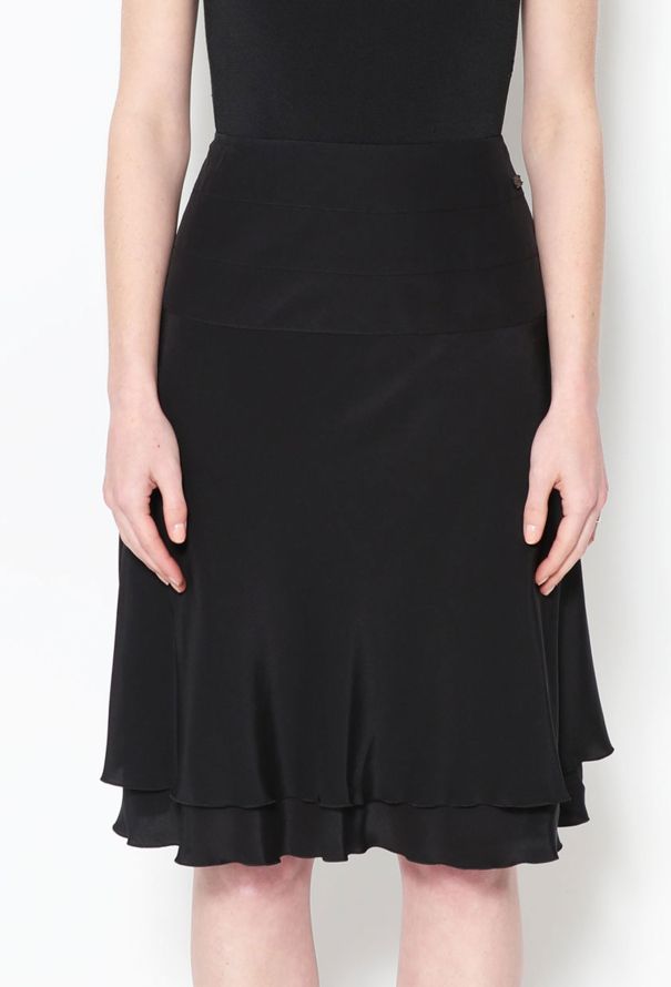 Chanel Black Flared Silk Skirt - 2