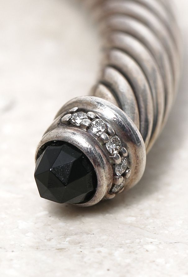 David Yurman Sterling Silver, Diamond & Onyx Classic Cable Bracelet - 6