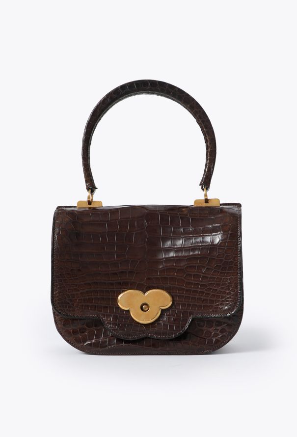 Hermès 1960s Brown Porosus Top-Handle Bag - 1