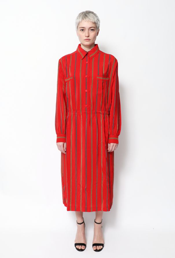 Céline Vintage Striped Silk Shirt Dress - 3