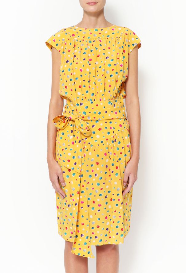 Emanuel Ungaro Vintage Yellow Polka Dot Silk Dress - 2