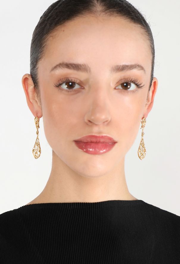 Vintage Fine Jewelry 18k Yellow Gold Leaf Pendant Earrings - 4