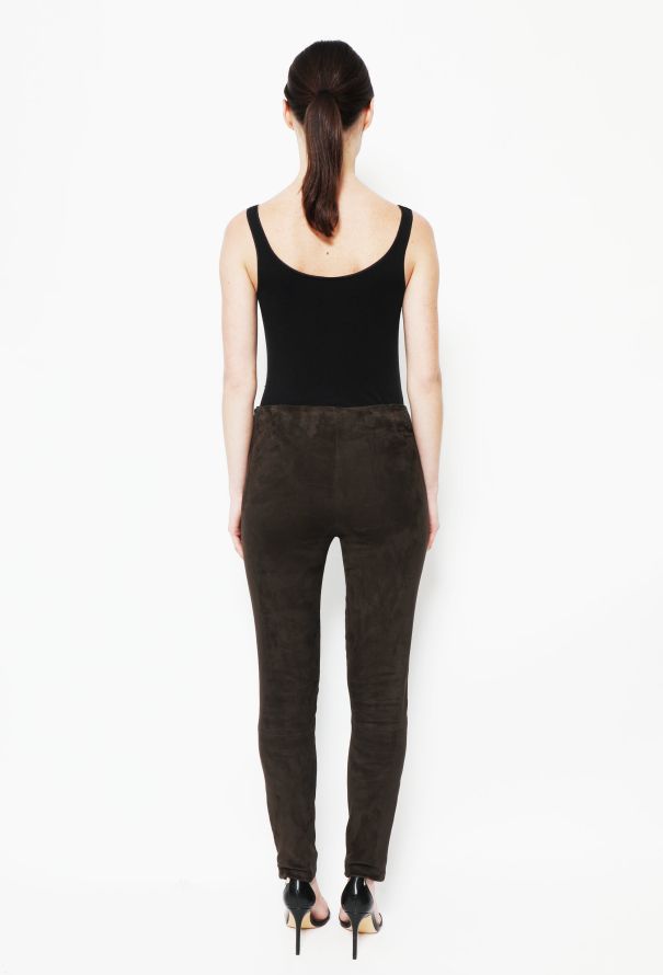 The Row Khaki 'Moto' Suede Trousers - 3