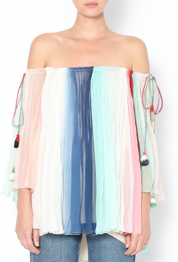 Chloé S/S 2016 Off-Shoulder Chiffon Top - 4