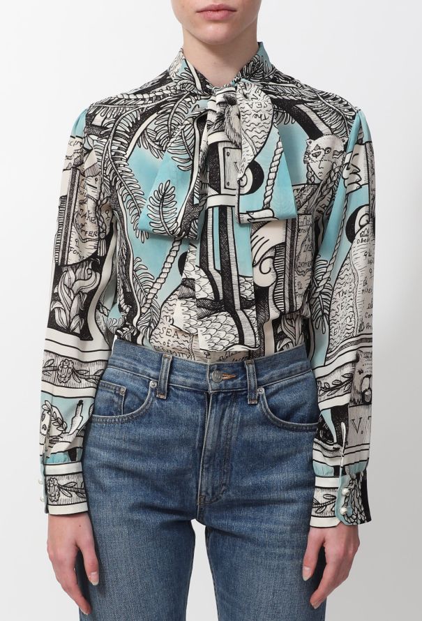Gucci S/S 2017 Graphic Lavallière Blouse - 1