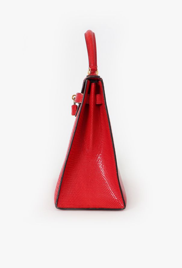 Hermès '80s Red Varanus Salvator Lizard Kelly Sellier 32 - 6