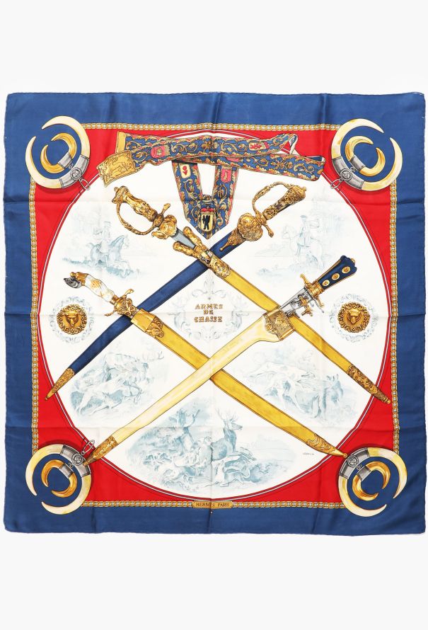 Hermès ‘Armes de Chasse’ Silk Carré 90 – Blue Border - 1