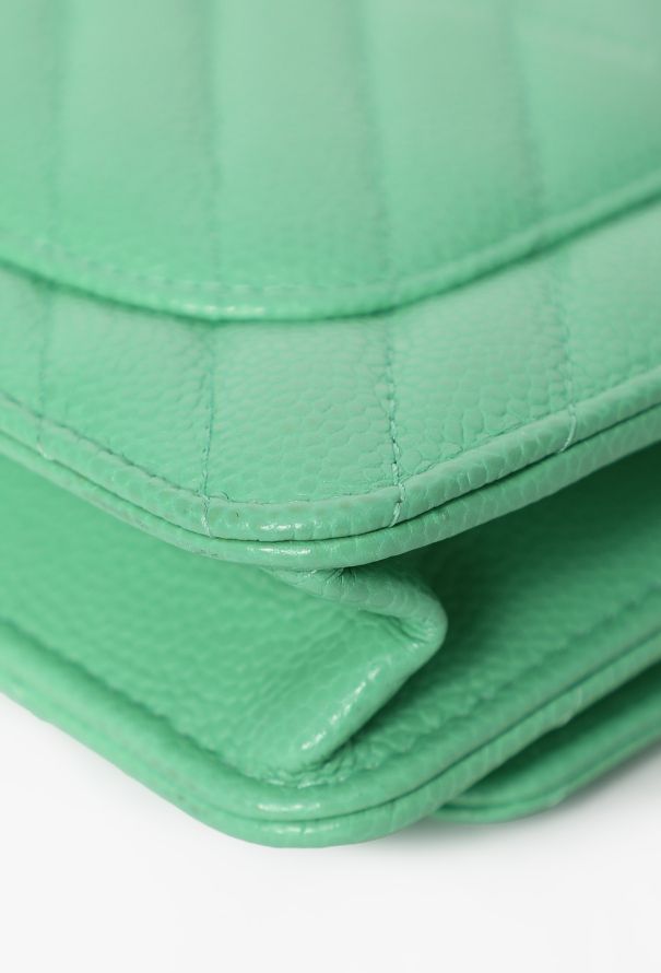 Chanel Green Caviar Chevron Wallet On Chain Bag - 10