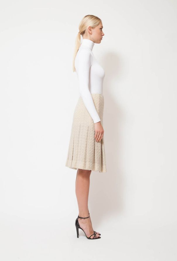 Vintage Beige Tweed Pleated Skirt - 2