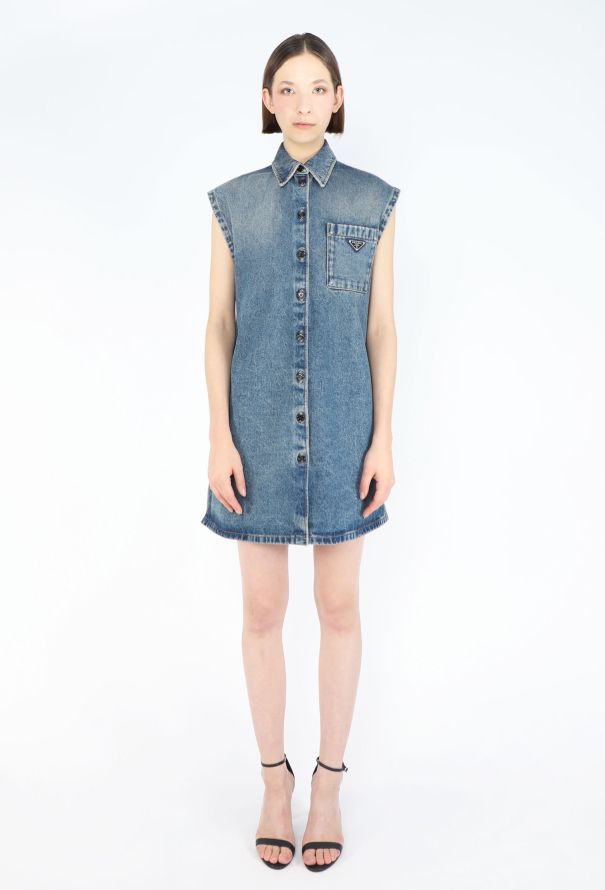 Prada 2023 Logo Denim Shift Dress - 2