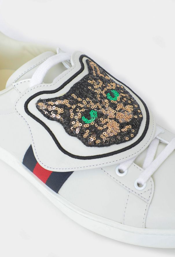 Gucci Embellished Ace Cat Sneakers - 4