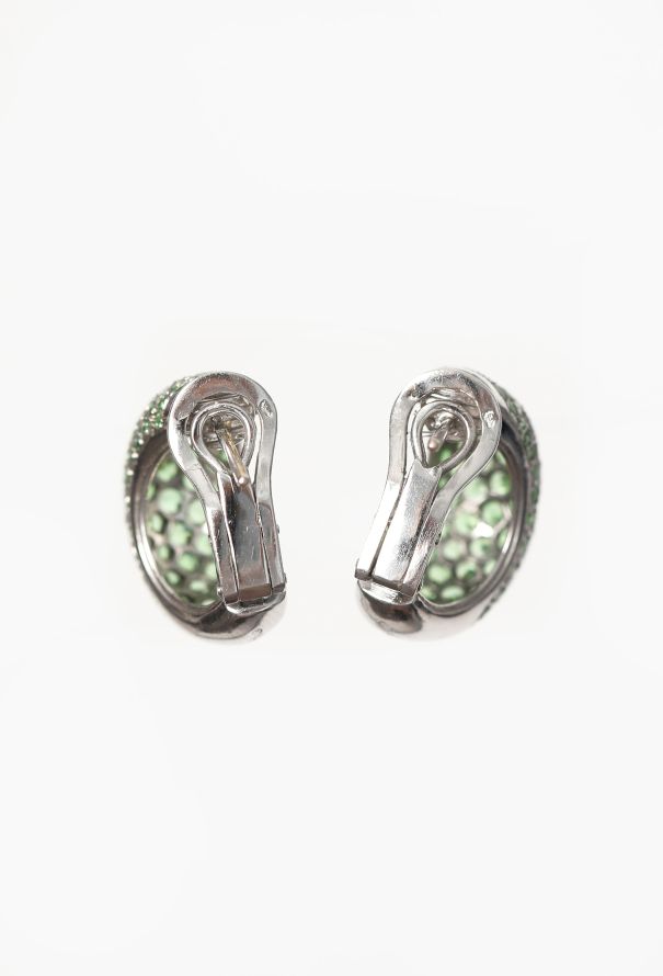 Vintage Fine Jewelry 18k White Gold and Peridot Mini Hoops Earrings - 3